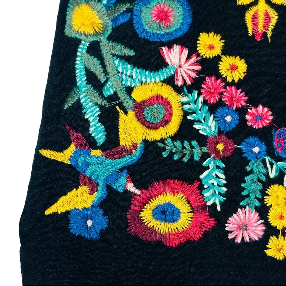 Umgee Floral Embroidered Linen Blend Boho Casual Pencil Mini Skirt Black M - Picture 9 of 13